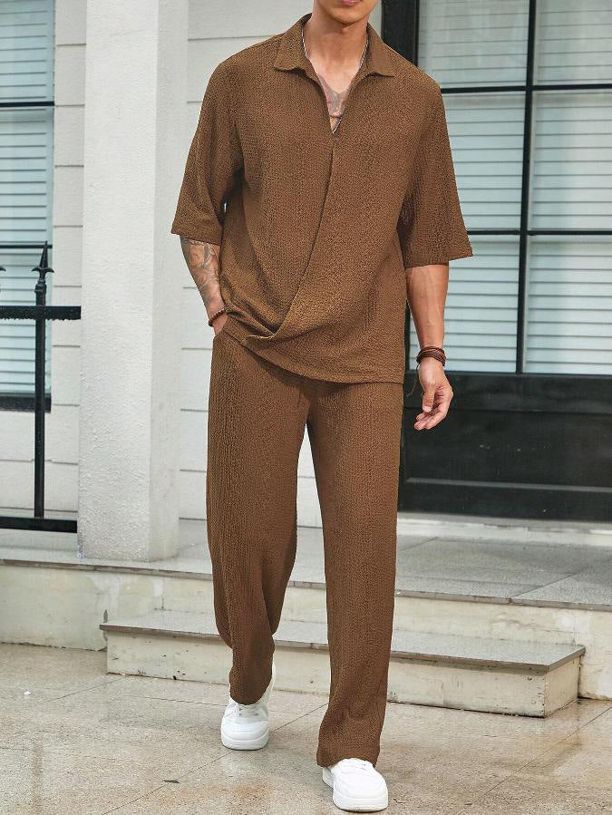 2-piece men's relaxed fit shirt and trousers set - lightweight and stylish casual summer outfit