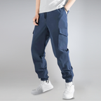 Men's cargo pants durable utility joggers navy blue casual wear - multi-pocket design, comfortable fit