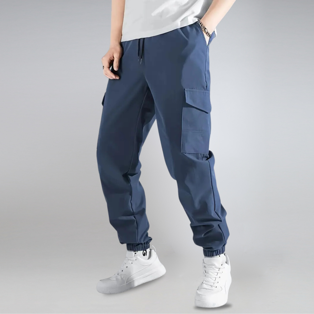 Men's cargo pants durable utility joggers navy blue casual wear - multi-pocket design, comfortable fit