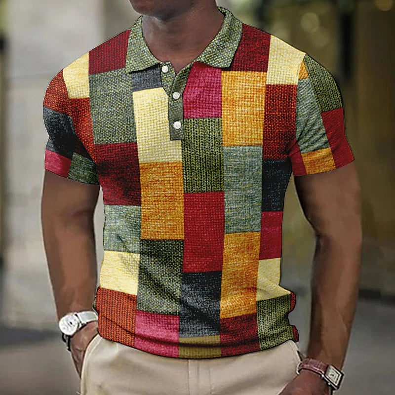 Men's chic patchwork polo shirt - versatile and fashionable choice