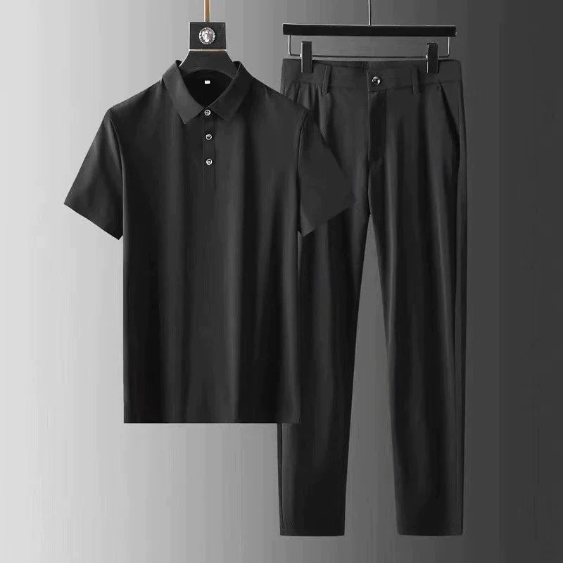 2-piece summer polo and trousers set - refined outfit for men