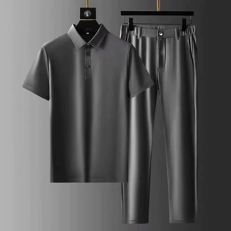 2-piece summer polo and trousers set - refined outfit for men
