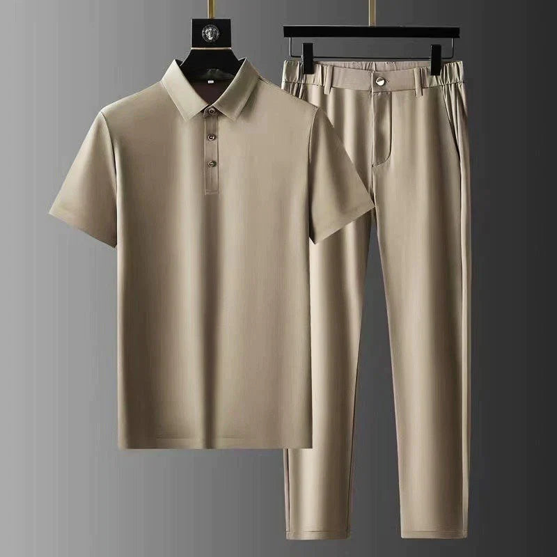 2-piece summer polo and trousers set - refined outfit for men