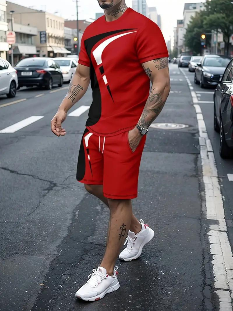 2-piece casual ensemble - men's contemporary t-shirt and shorts set