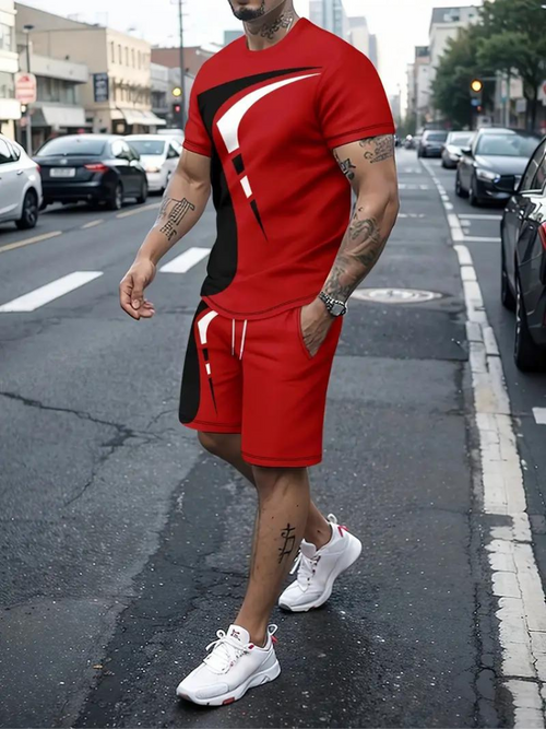 2-piece casual ensemble - men's contemporary t-shirt and shorts set