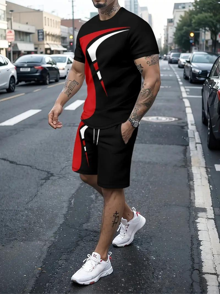 2-piece casual ensemble - men's contemporary t-shirt and shorts set