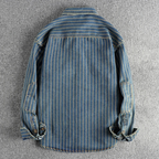 Men's denim utility shirt durable long sleeve - classic striped design for casual wear