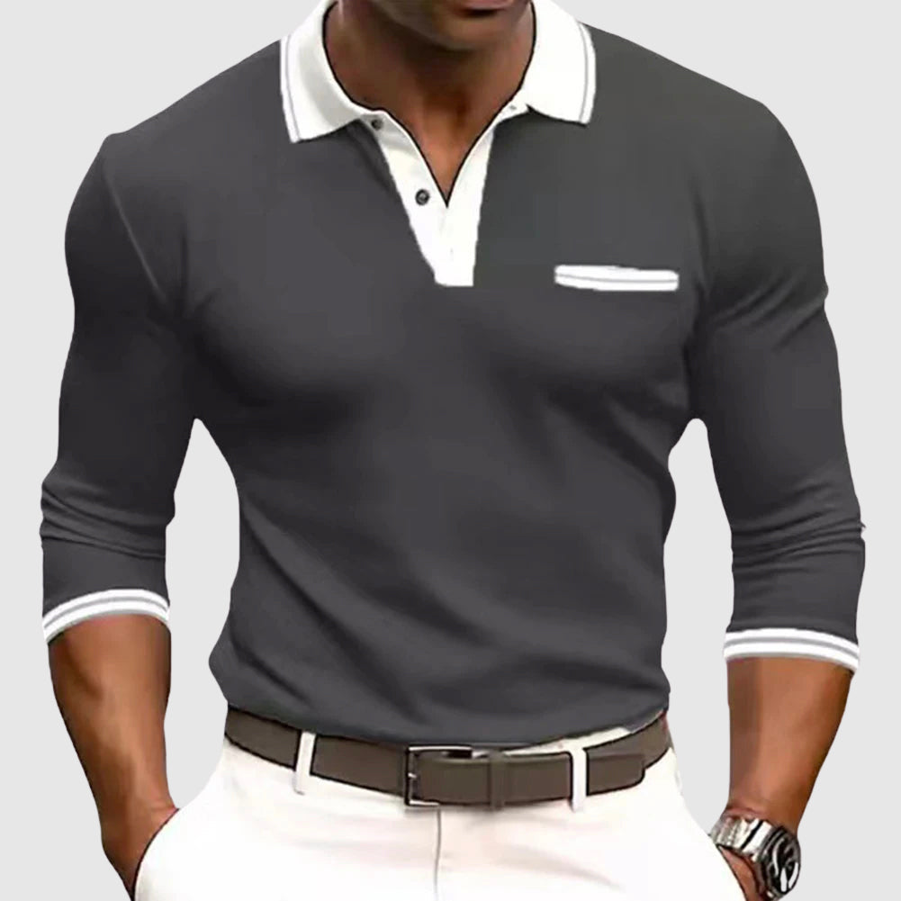 Men's casual polo shirt - stylish long sleeve top for everyday wear
