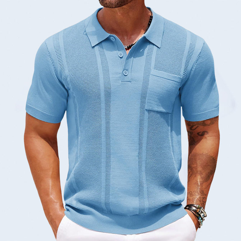 Men's knit polo shirt - versatile short sleeve top for casual wear, breathable fabric