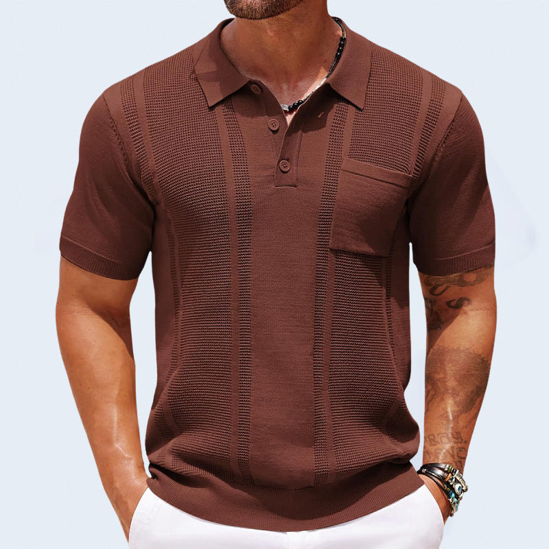 Men's knit polo shirt - versatile short sleeve top for casual wear, breathable fabric
