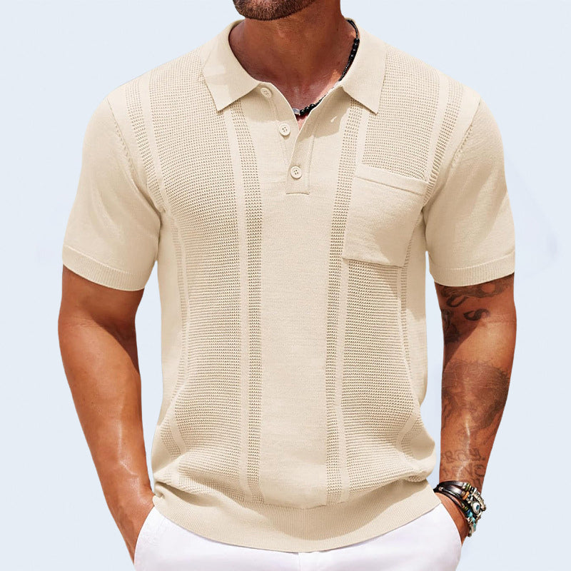 Men's knit polo shirt - versatile short sleeve top for casual wear, breathable fabric