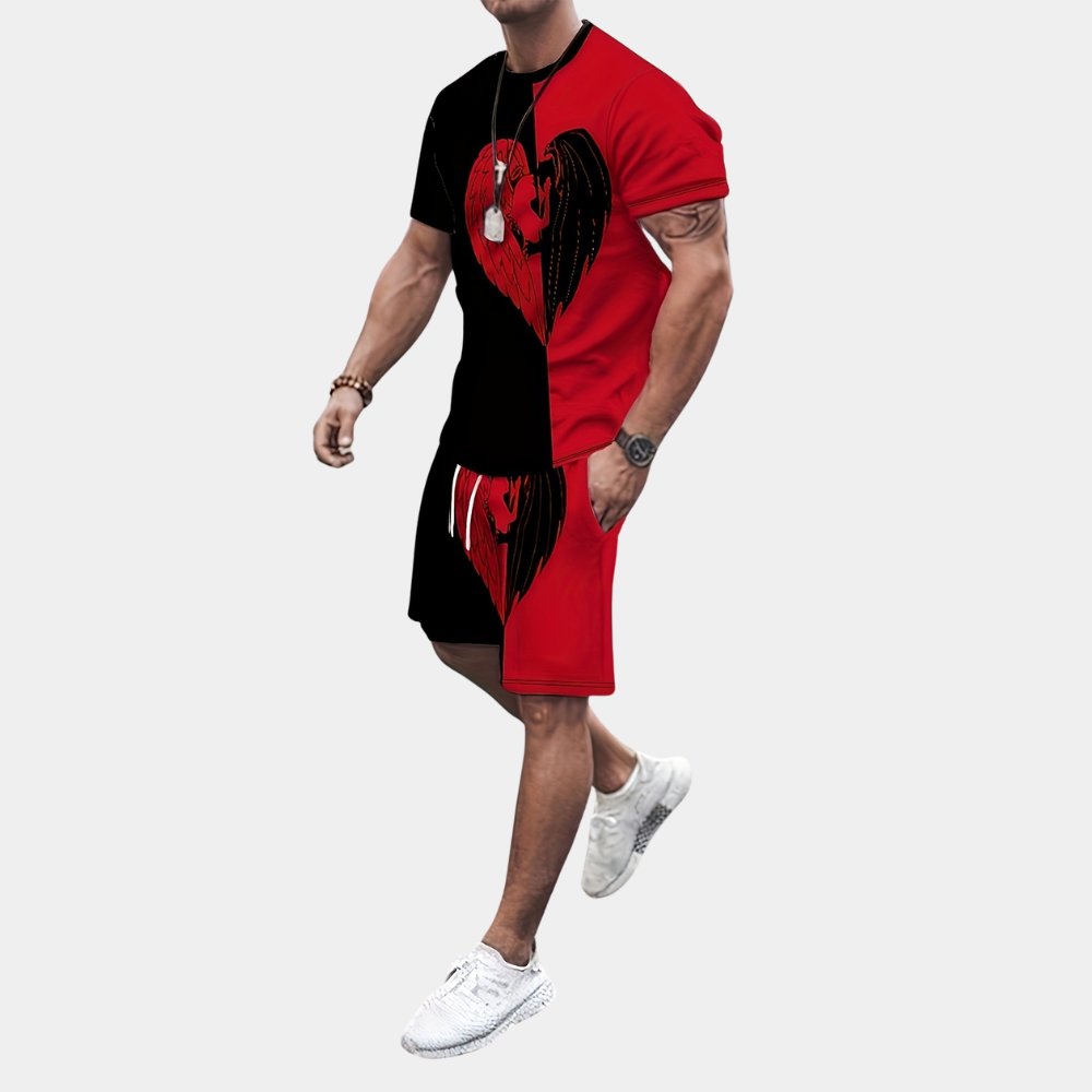 Men's casual two-piece scorpion print set - trendy outfit for everyday casual wear