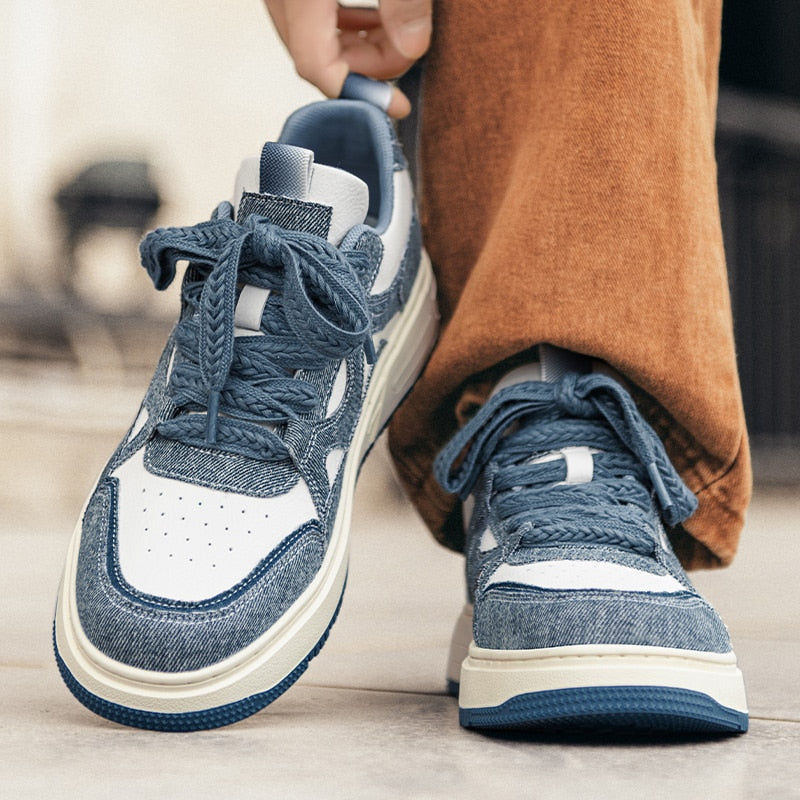 Men's sneakers low denim style grey casual footwear - everyday athletic shoes for versatile outfits