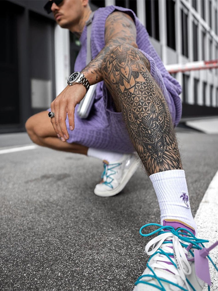 Men's casual knit set - cozy summer ensemble with stylish short sleeve top and shorts