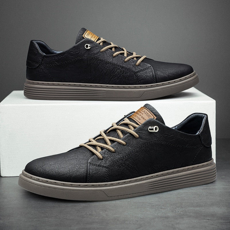 Men's low sneakers genuine italian leather smart-casual footwear - versatile for office and leisure use