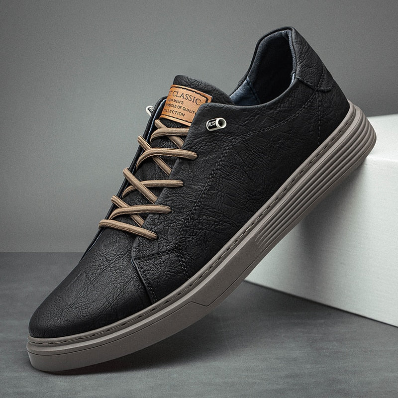 Men's low sneakers genuine italian leather smart-casual footwear - versatile for office and leisure use