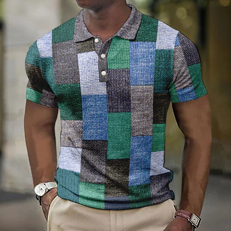 Men's chic patchwork polo shirt - versatile and fashionable choice
