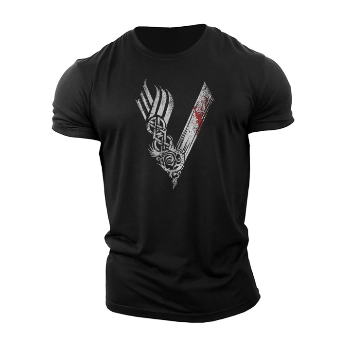 Men's graphic t-shirt unique viking print casual wear - soft fabric, eye-catching design