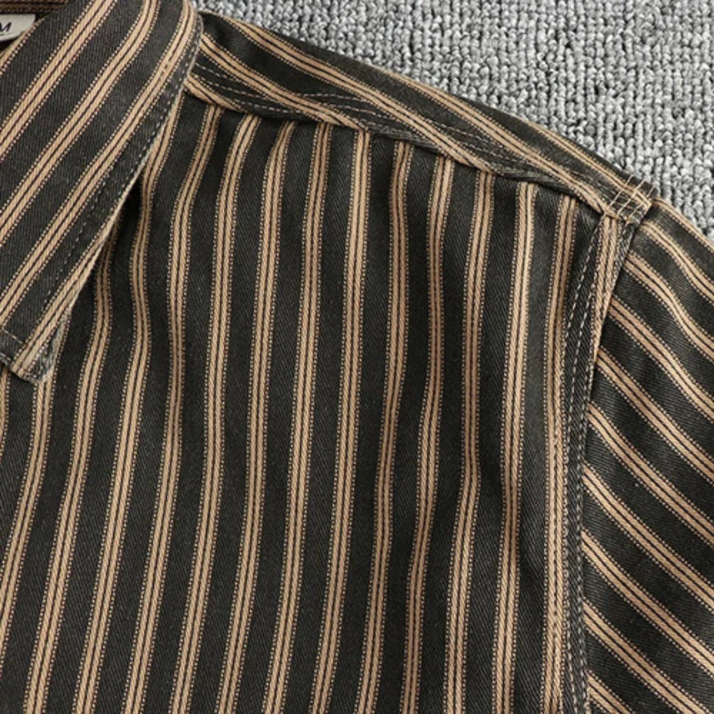 Men's casual shirt durable long sleeve striped design - versatile office and weekend wear