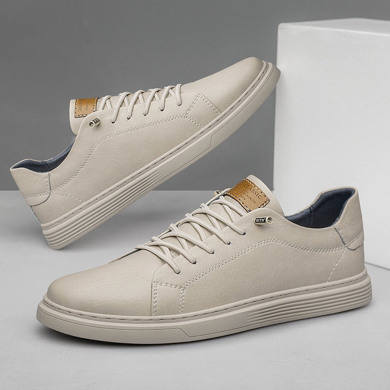 Men's low sneakers genuine italian leather smart-casual footwear - versatile for office and leisure use