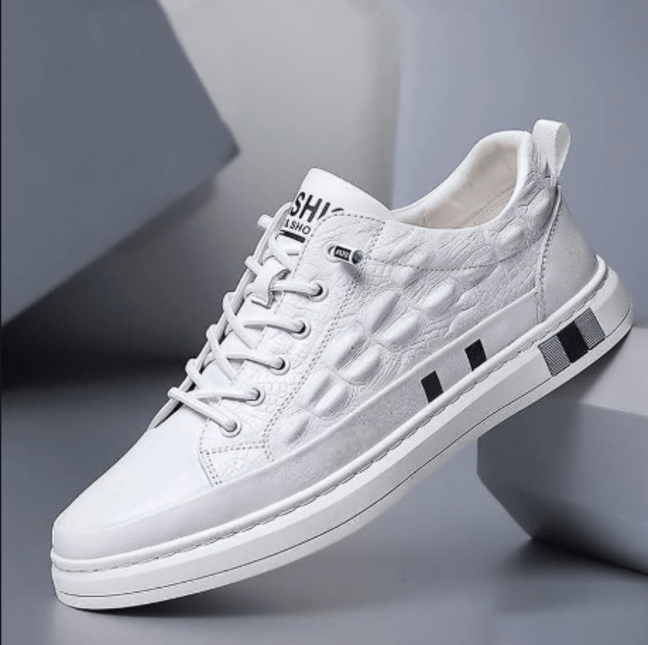 Men's luxe leather sneakers - stylish versatile footwear with detailed pattern for casual and semi-formal occasions