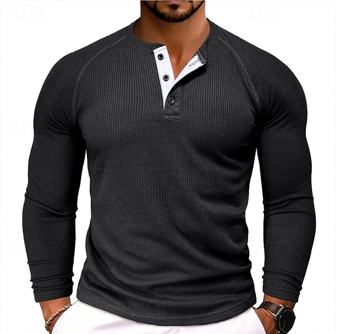 Long sleeve henley shirt - versatile men's casual top