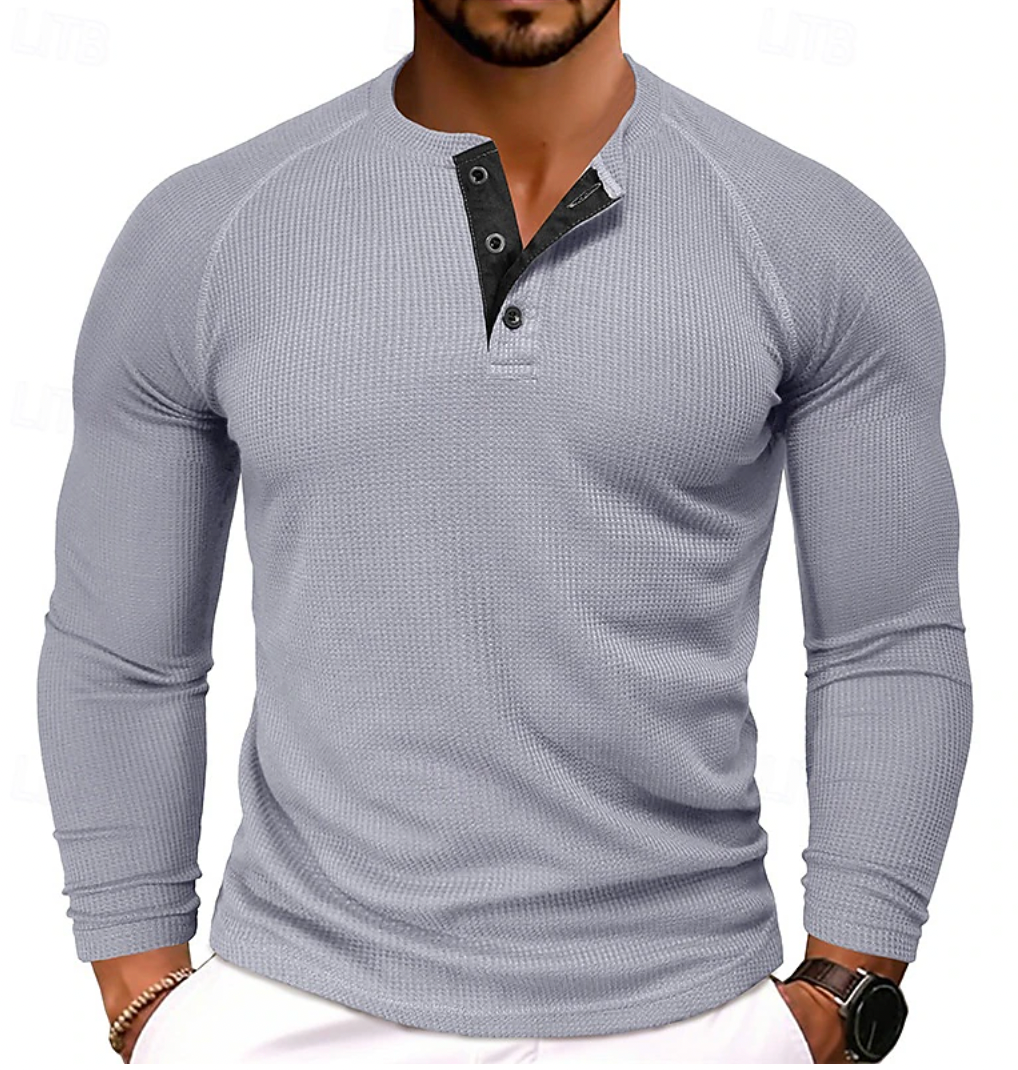Long sleeve henley shirt - versatile men's casual top