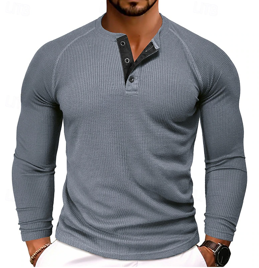 Long sleeve henley shirt - versatile men's casual top