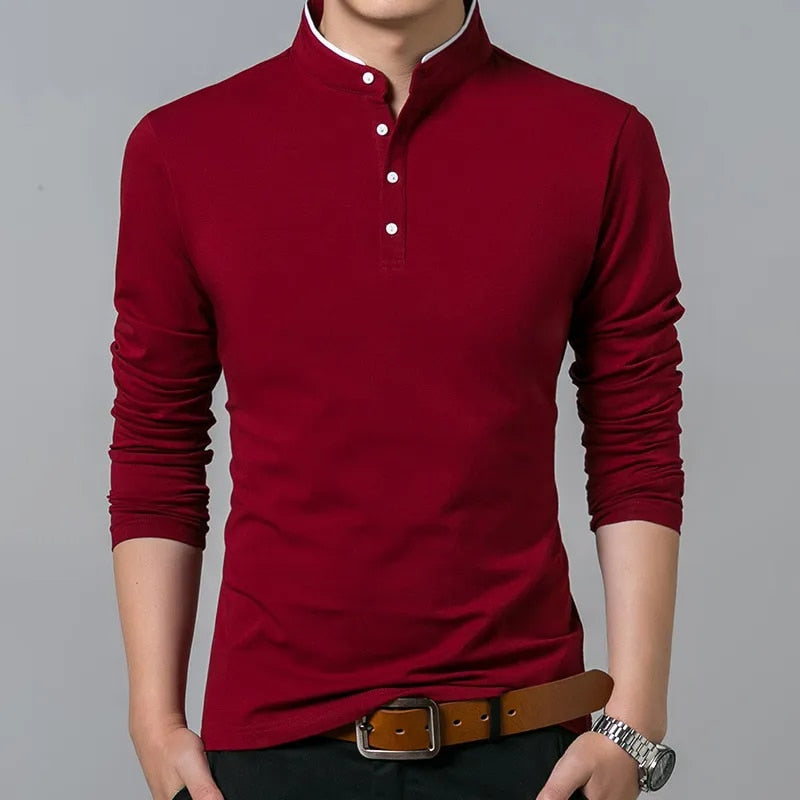 Men's long sleeve polo shirt premium fabric casual wear - classic design for smart-casual occasions