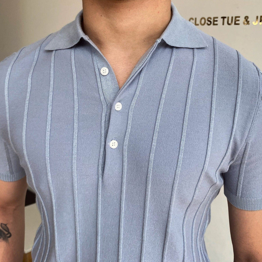 Striped polo shirt - men's sophisticated top in soft blue