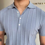 Striped polo shirt - men's sophisticated top in soft blue