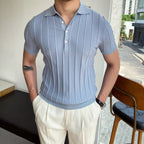 Striped polo shirt - men's sophisticated top in soft blue