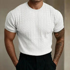 Men's short sleeve cable knit t-shirt - versatile lightweight sweater for everyday wear