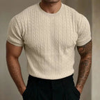 Men's short sleeve cable knit t-shirt - versatile lightweight sweater for everyday wear