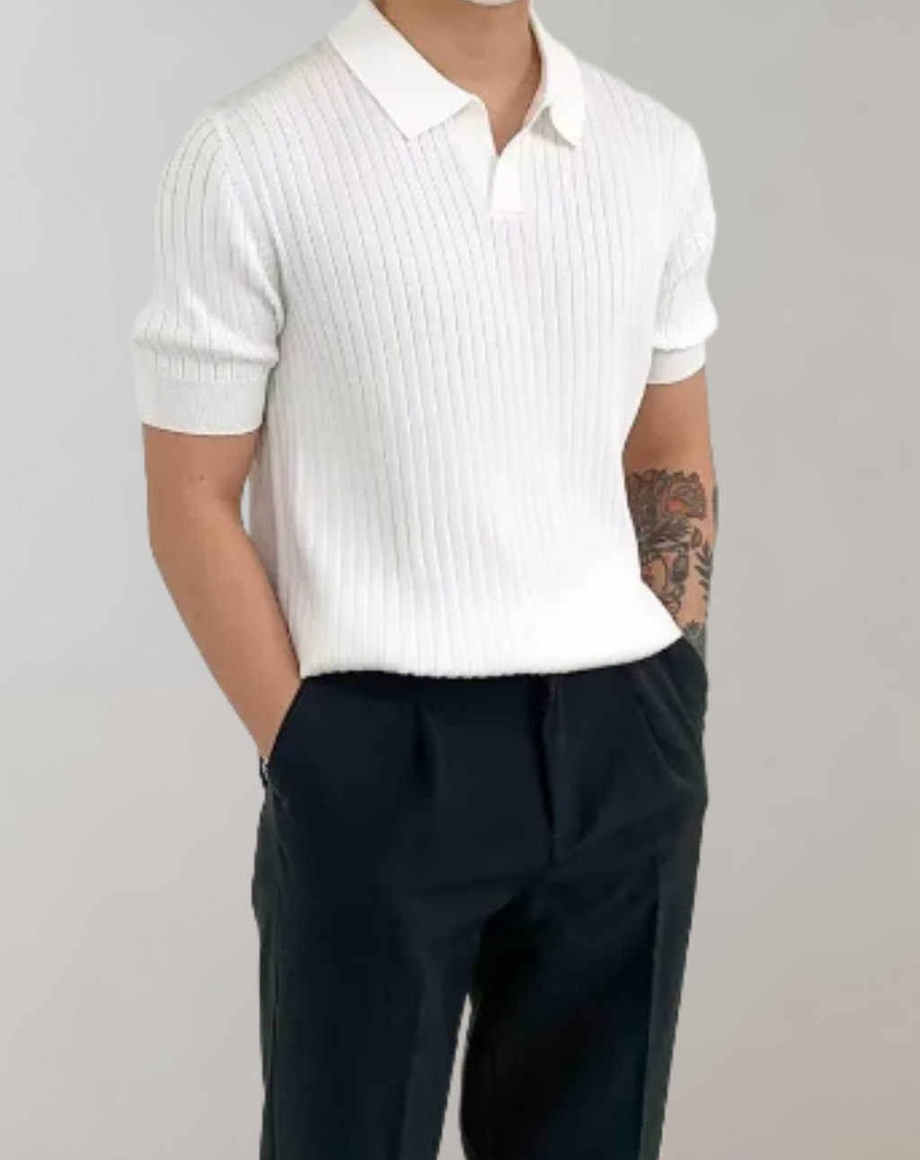 Ribbed short-sleeve polo shirt - versatile men's casual wear