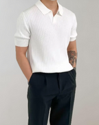 Ribbed short-sleeve polo shirt - versatile men's casual wear