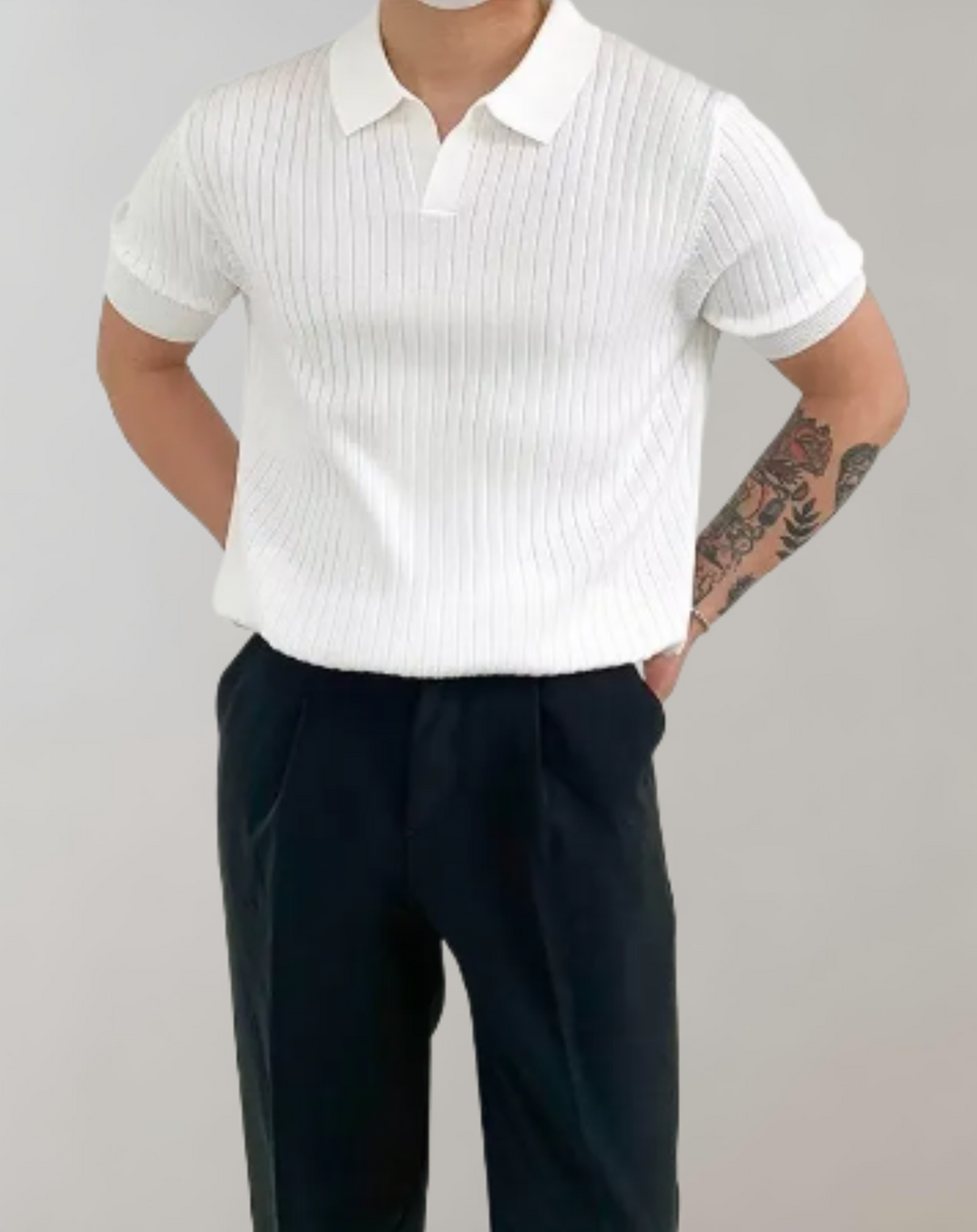 Ribbed short-sleeve polo shirt - versatile men's casual wear