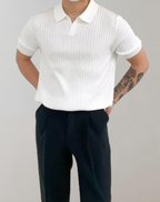 Ribbed short-sleeve polo shirt - versatile men's casual wear