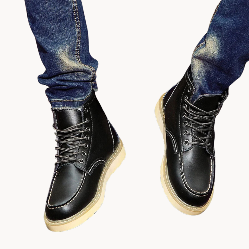 Men's lace-up ankle boots durable leather casual footwear - versatile everyday wear for the modern gentleman