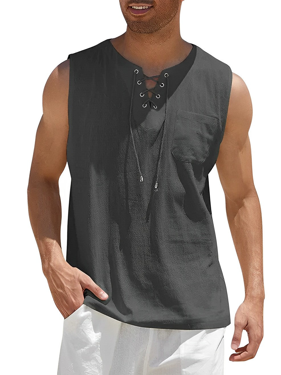 Men's sleeveless lace-up shirt - laid-back summer top