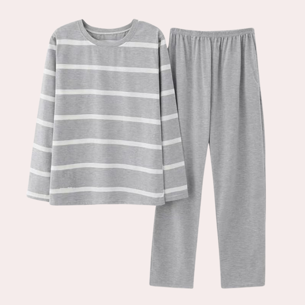 2-piece men's lounge set soft cotton pyjama set - casual sleepwear with long sleeve top and trousers