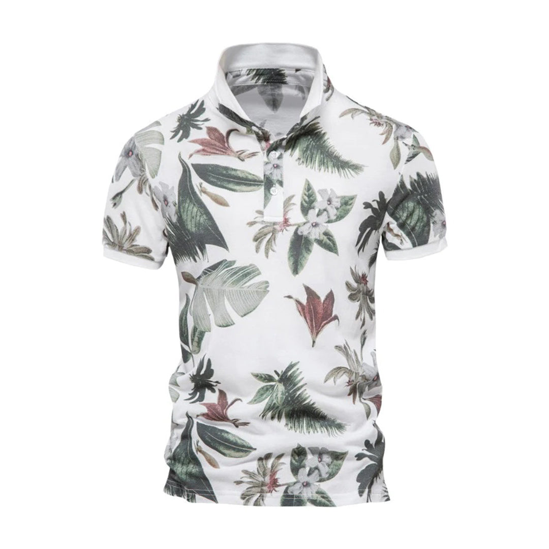 Men's floral polo shirt - casual summer attire with vibrant print, lightweight fabric