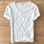 Men's v-neck t-shirt soft cotton blend casual wear - lightweight short sleeve top for everyday comfort