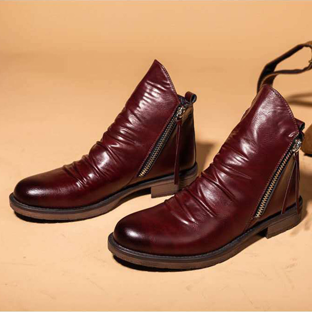 Men's leather ankle boots - stylish zip detail for casual wear and everyday comfort