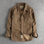 Men's casual shirt durable long sleeve striped design - versatile office and weekend wear