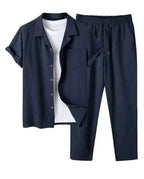 2-piece men's casual shirt and trousers set - lightweight relaxed outfit for daily wear