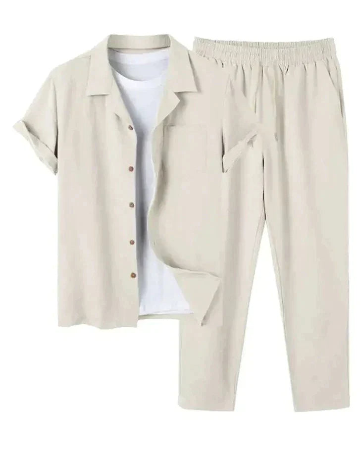 2-piece men's casual shirt and trousers set - lightweight relaxed outfit for daily wear