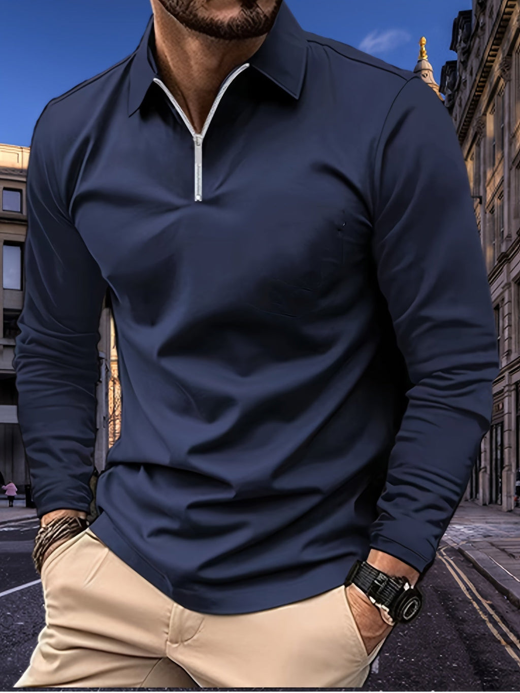 Men's long-sleeve zip-up shirt - contemporary and versatile casual top