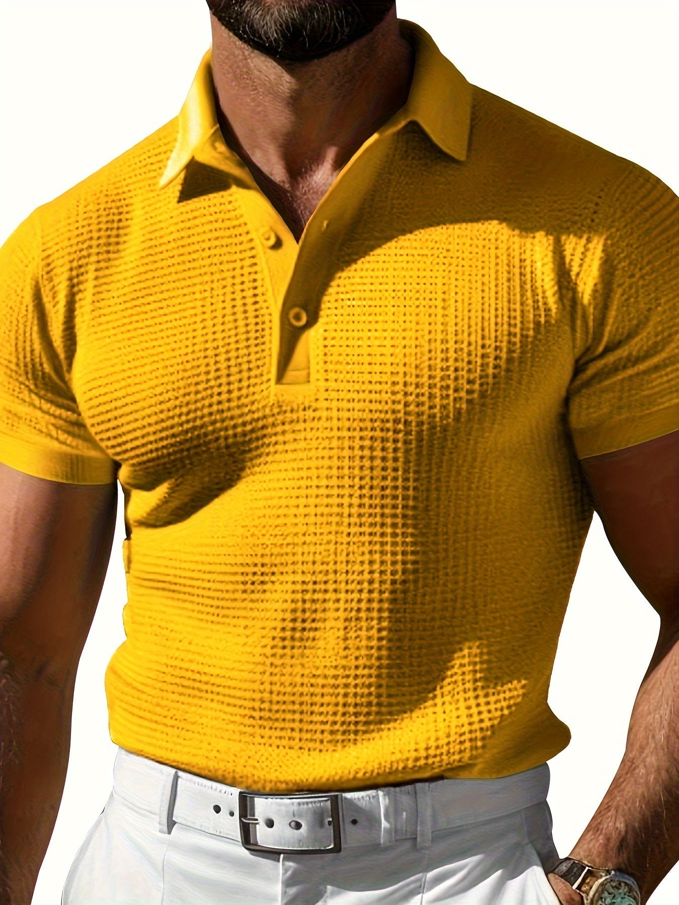 Men's waffle knit polo shirt - breathable casual top for everyday wear