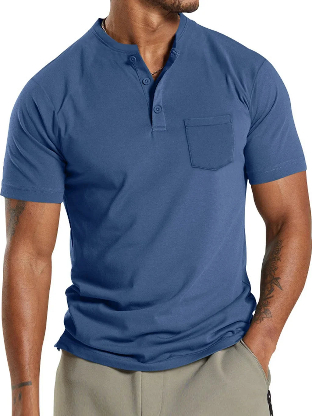 Men's henley t-shirt - classic cotton top for casual wear